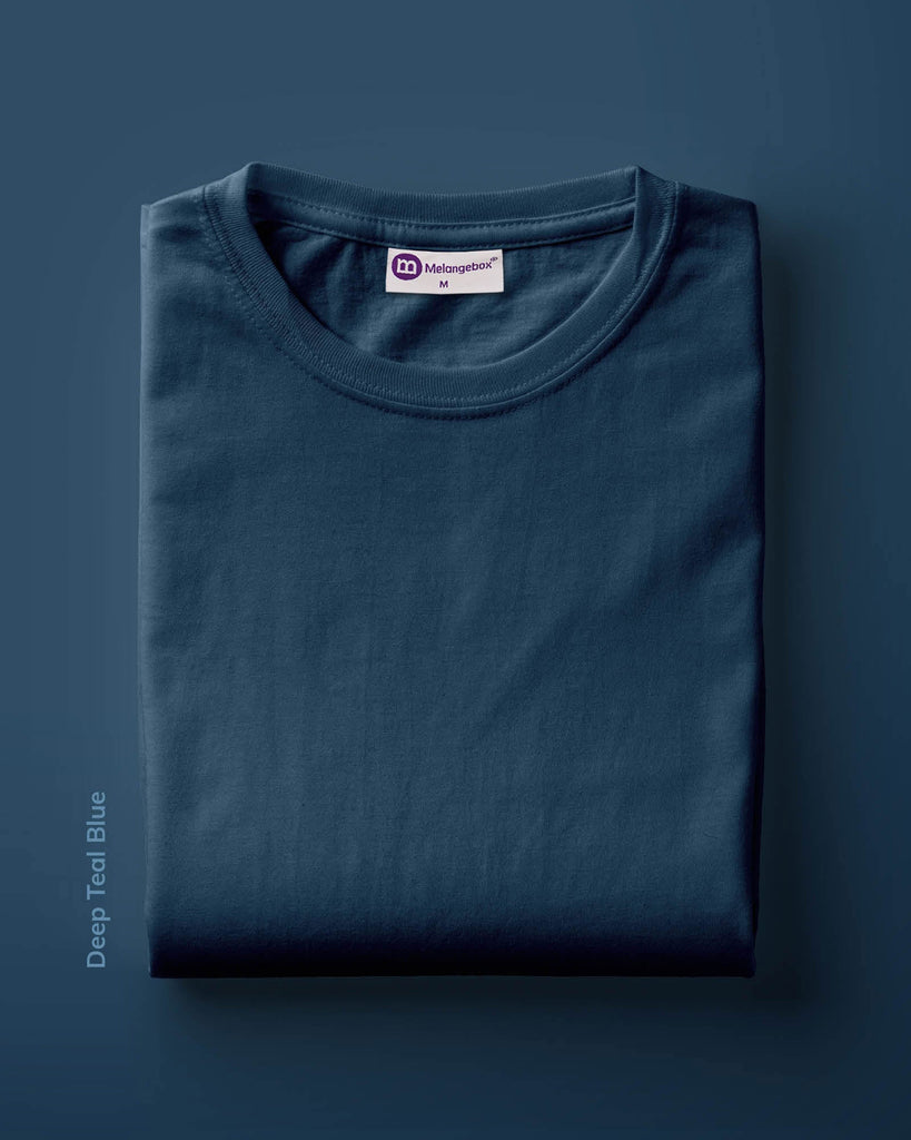 Melangebox Half Sleeves Crew Neck: Deep Teal Blue