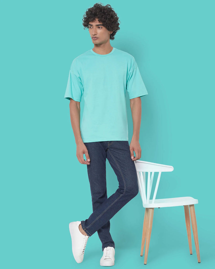 Melangebox Dropshoulder Crew Neck: Robin Egg Blue