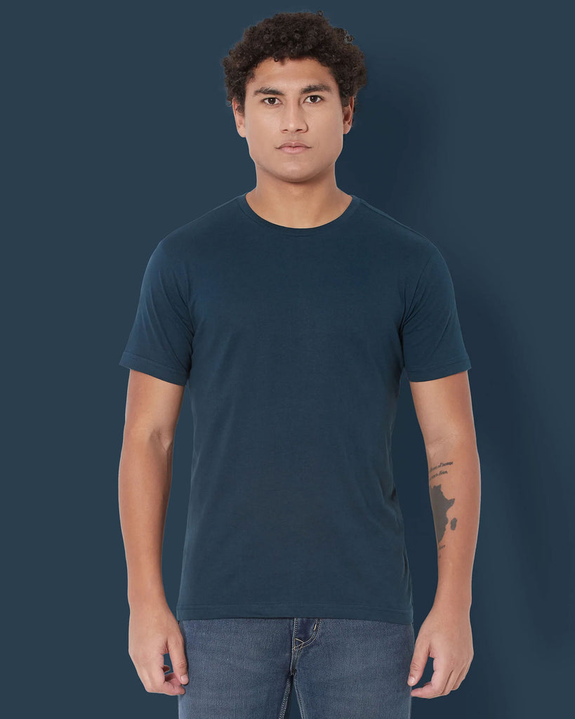 Melangebox Half Sleeves Crew Neck: Deep Teal Blue