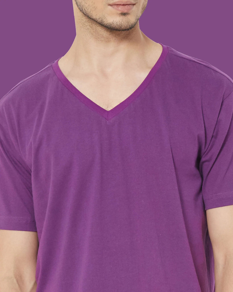 Melangebox V Neck Half Sleeves: Eggplant Purple