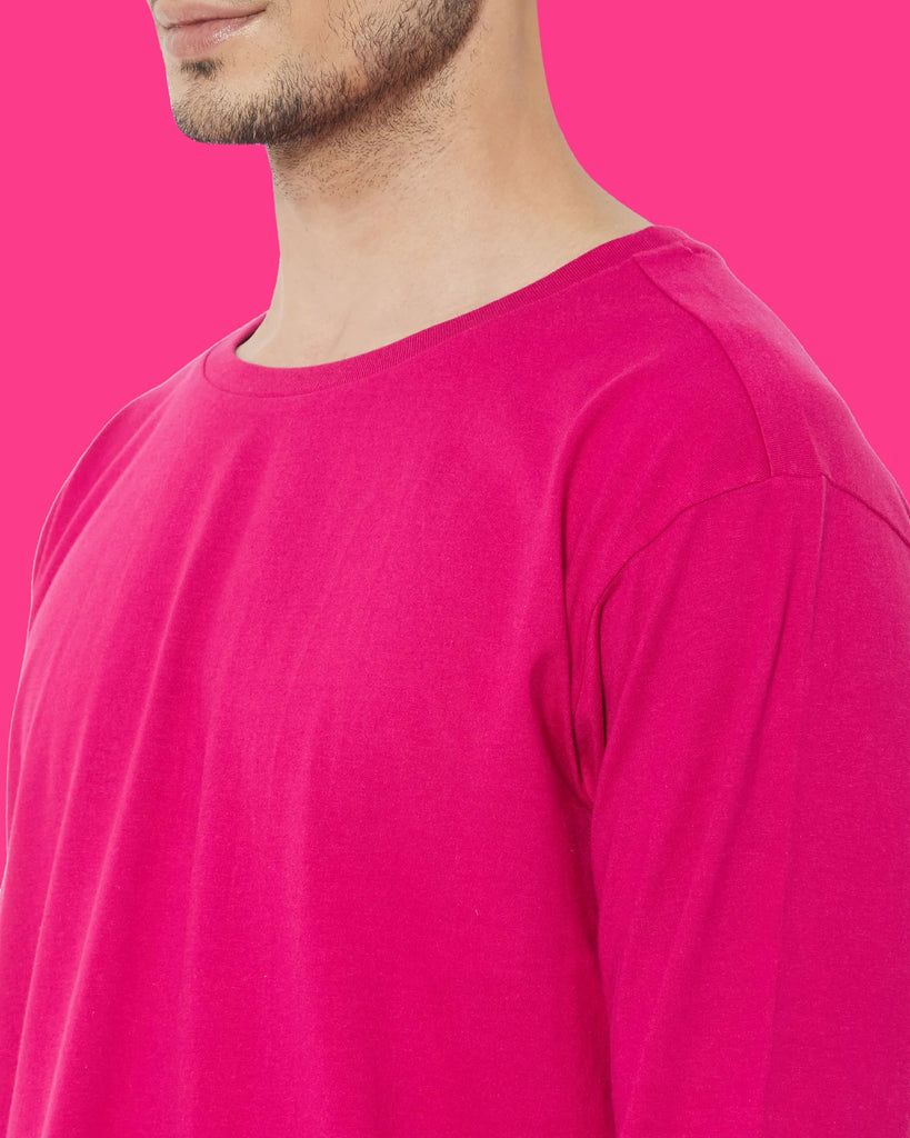 Melangebox Full Sleeves Crew Neck: Fuchsia