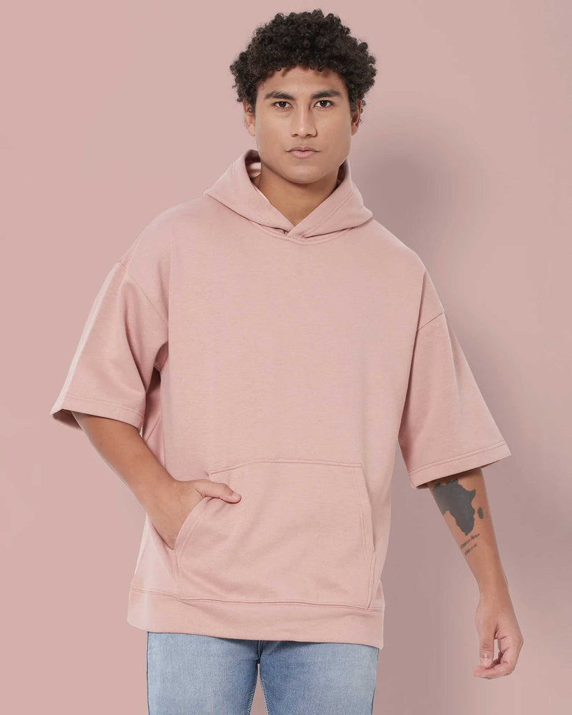 Melangebox Crop Sleeves Oversized Hoodie: Salmon Peach