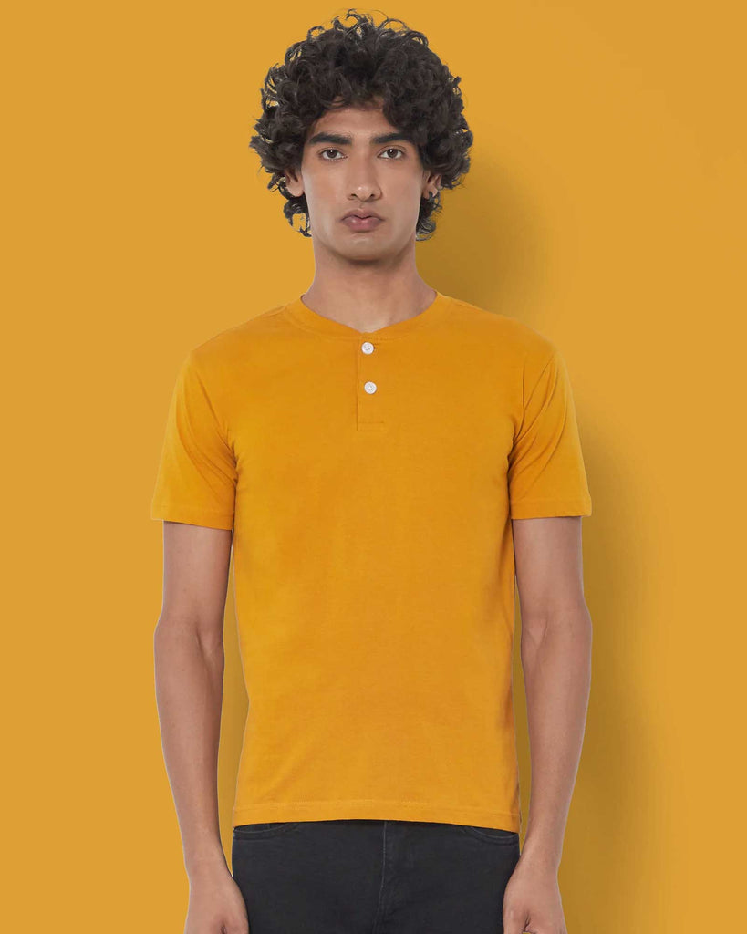 Melangebox Half Sleeves Henley: Mustard