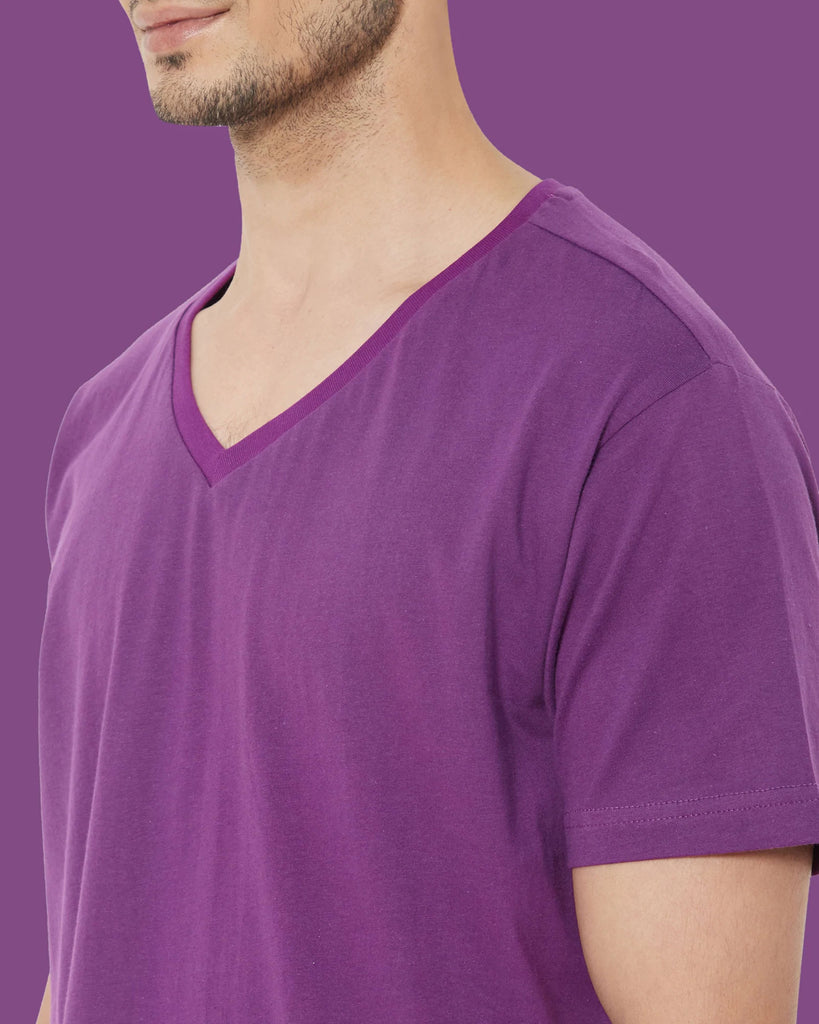 Melangebox V Neck Half Sleeves: Eggplant Purple