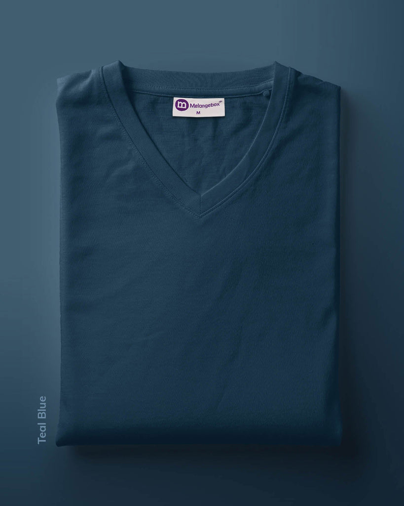 Melangebox V Neck Half Sleeves: Teal Blue