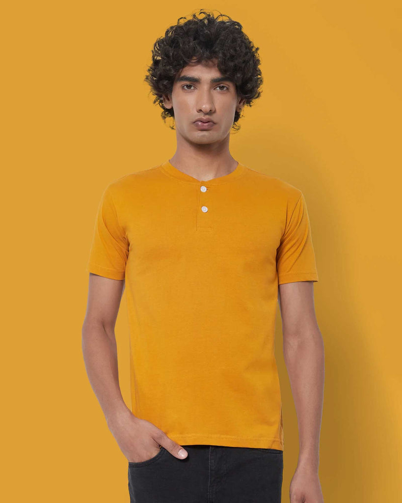 Melangebox Half Sleeves Henley: Mustard