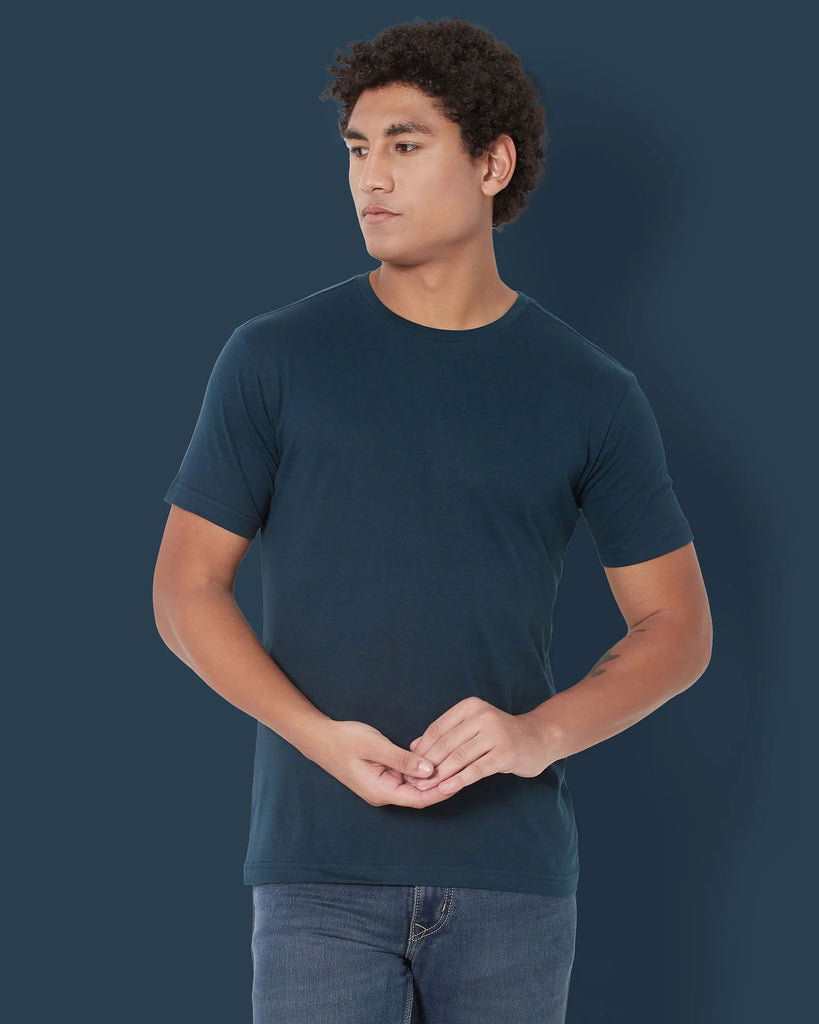 Melangebox Half Sleeves Crew Neck: Deep Teal Blue