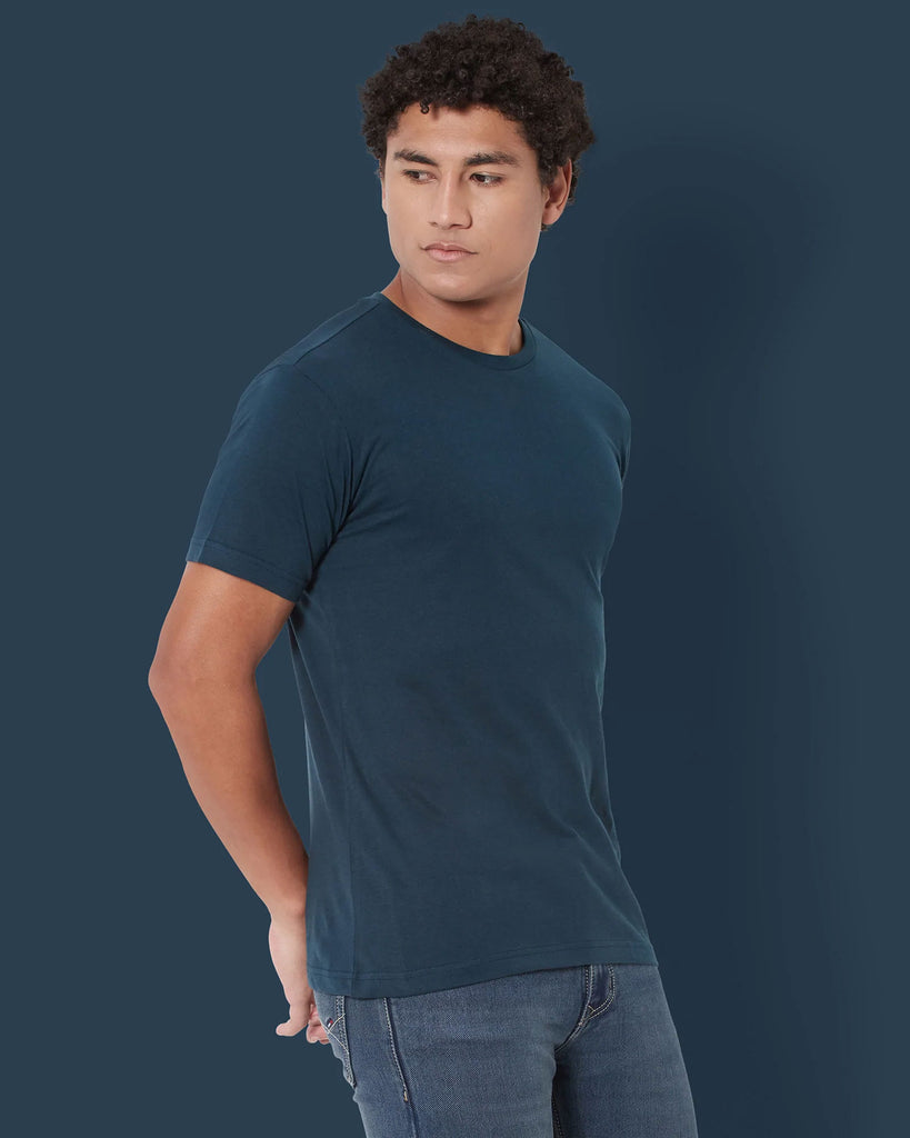 Melangebox Half Sleeves Crew Neck: Deep Teal Blue