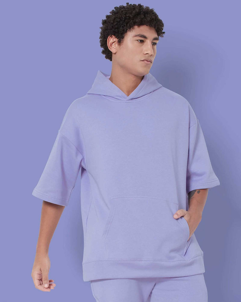 Melangebox Crop Sleeves Oversized Hoodie: Periwinkle