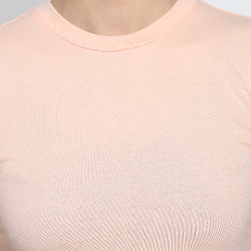 Women Crew Neck Top: Solid Peach