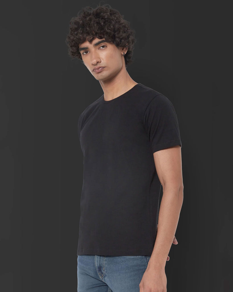 Melangebox Half Sleeves Crew Neck: Solid Black