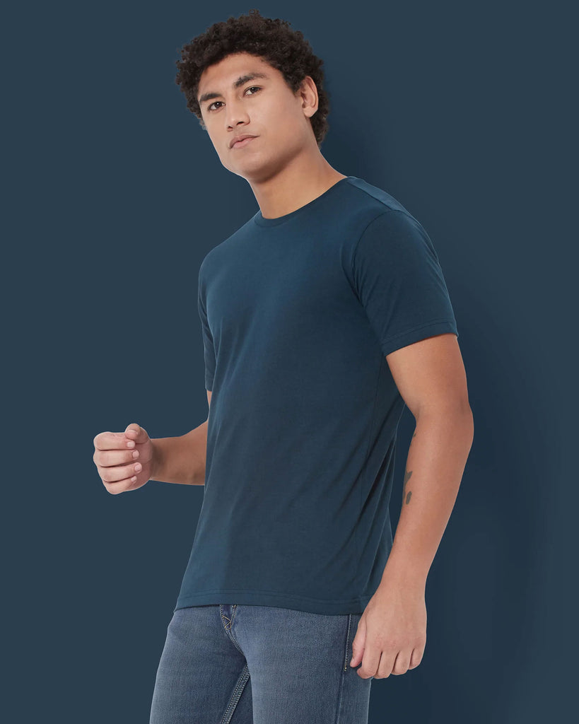 Melangebox Half Sleeves Crew Neck: Deep Teal Blue