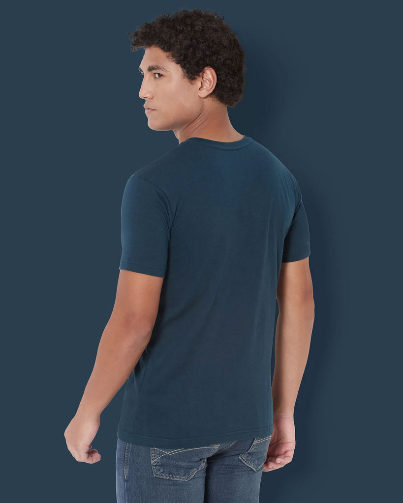 Melangebox Half Sleeves Crew Neck: Deep Teal Blue