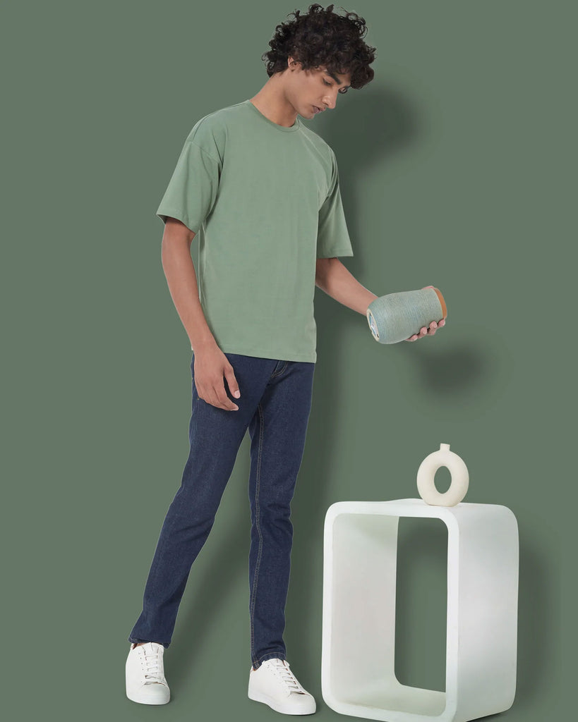 Melangebox Dropshoulder Crew Neck: Sage Green