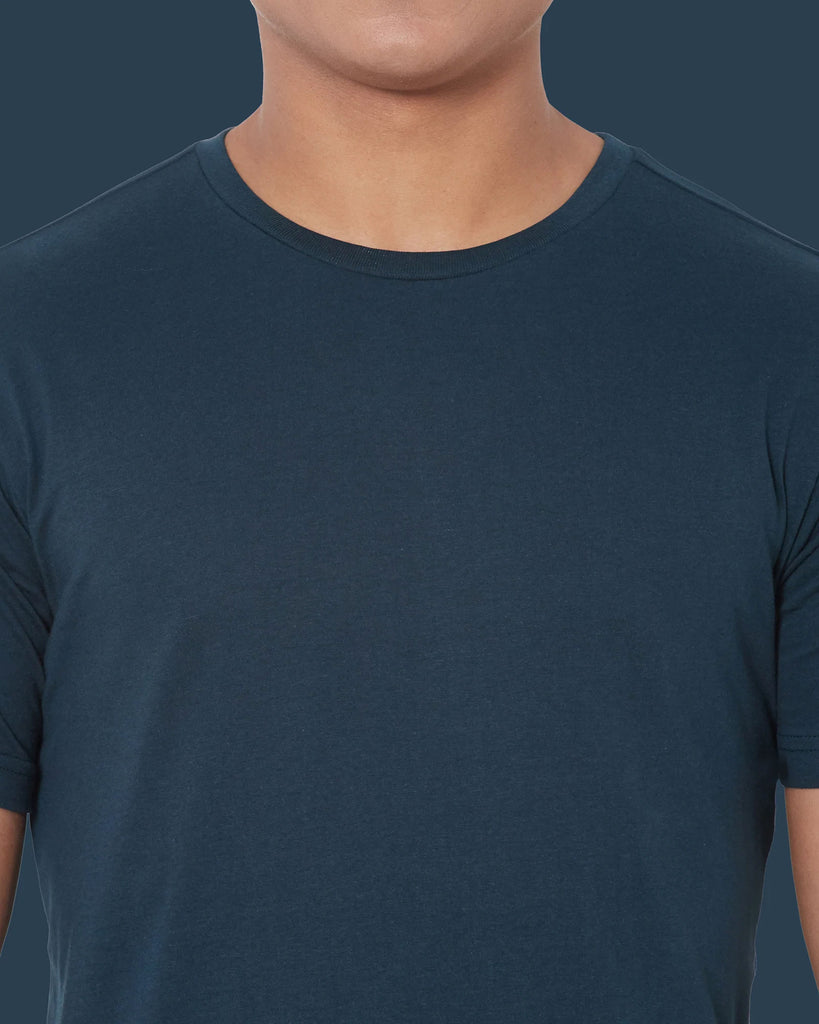 Melangebox Half Sleeves Crew Neck: Deep Teal Blue