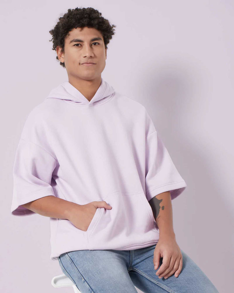 Melangebox Crop Sleeves Oversized Hoodie: Lilac