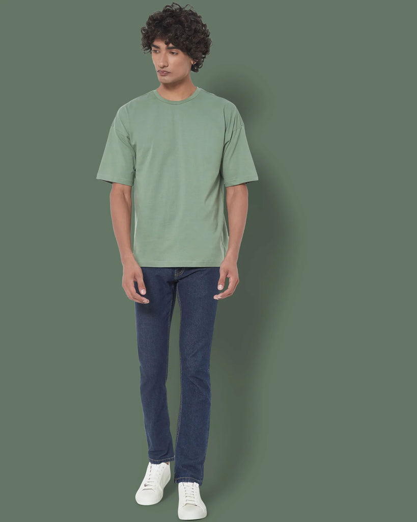 Melangebox Dropshoulder Crew Neck: Sage Green