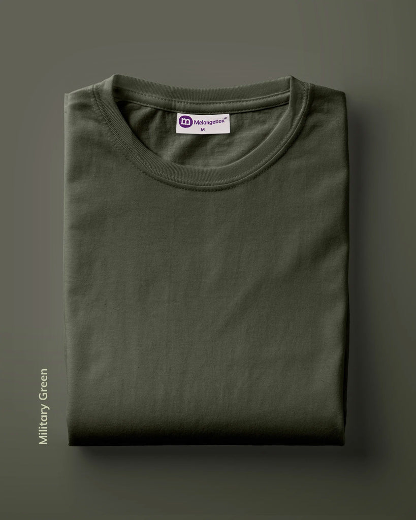 Melangebox Half Sleeves Crew Neck: Military Green