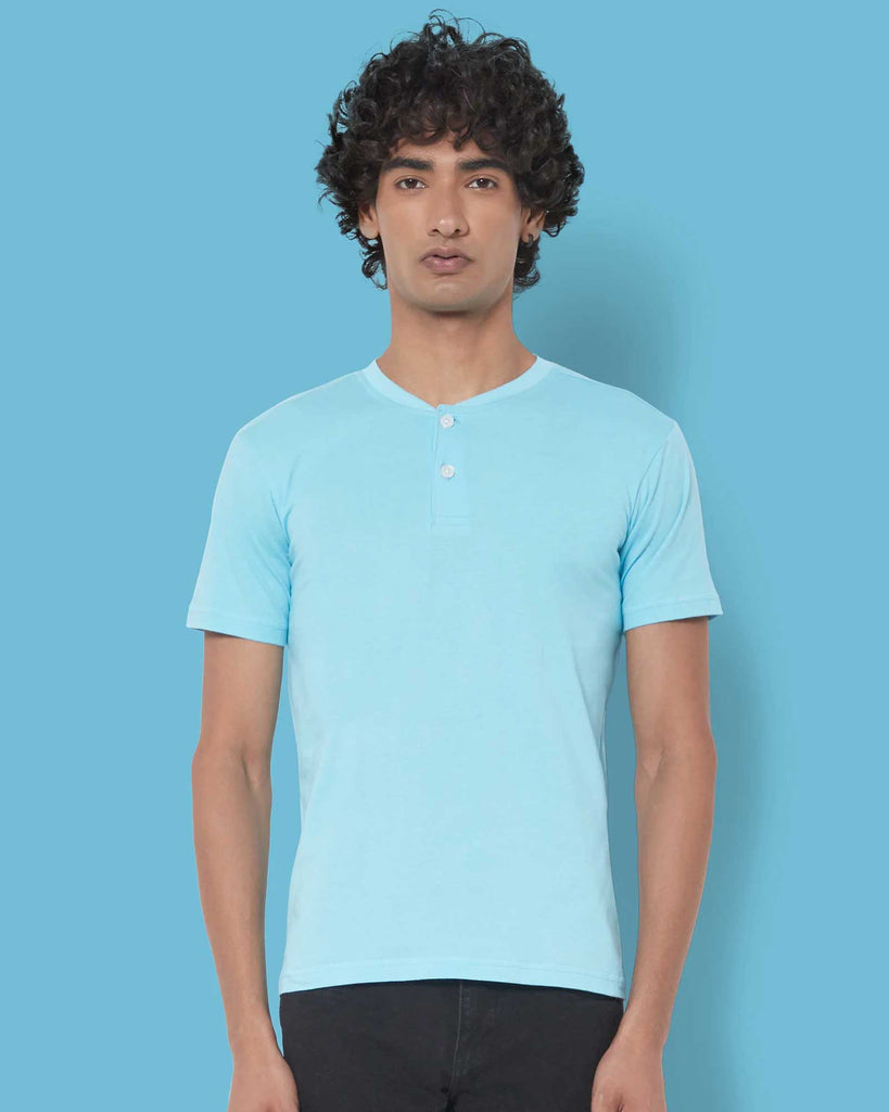 Melangebox Half Sleeves Henley: Aqua Blue