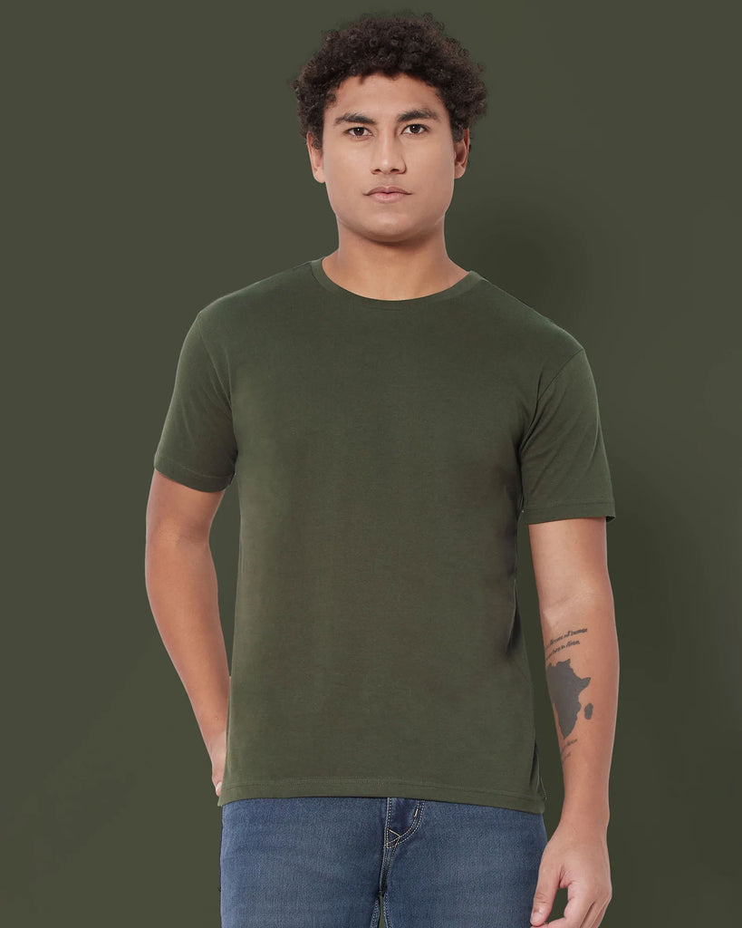 Melangebox Half Sleeves Crew Neck: Military Green