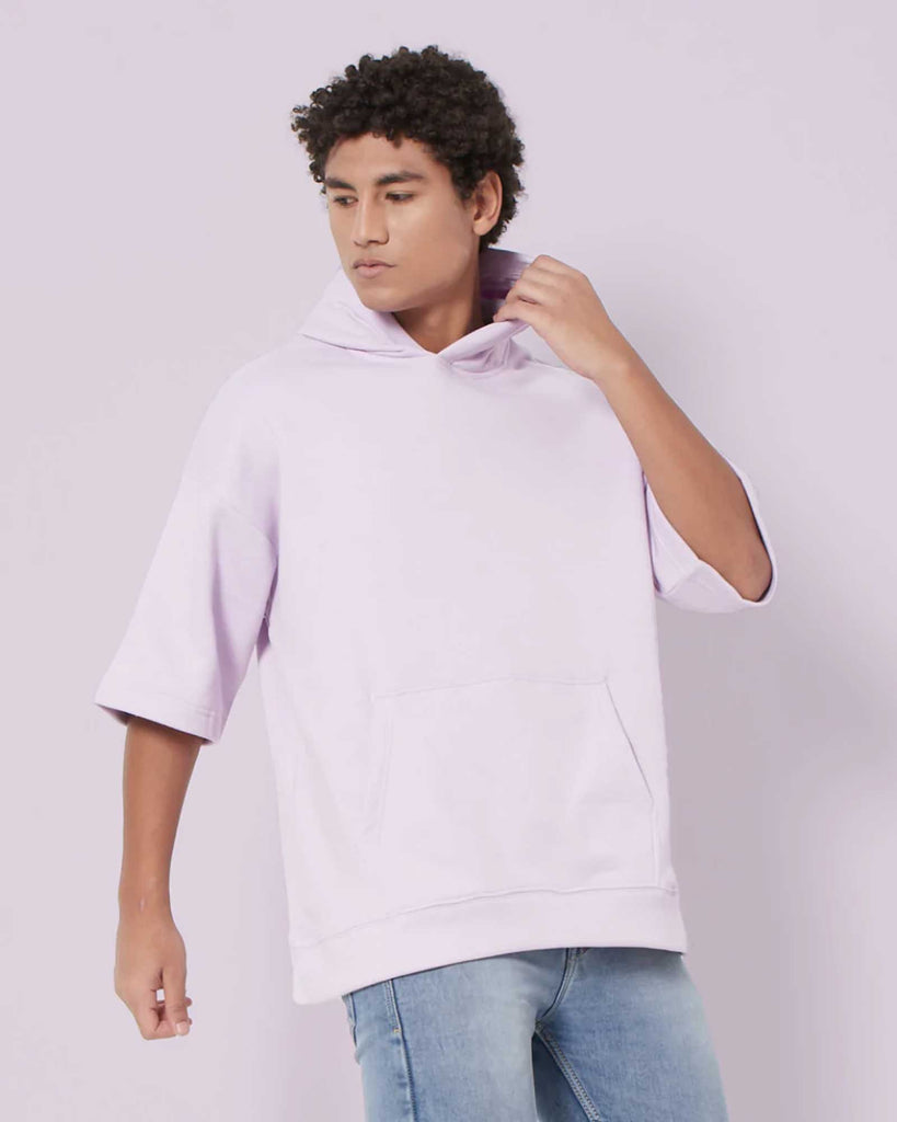 Melangebox Crop Sleeves Oversized Hoodie: Lilac