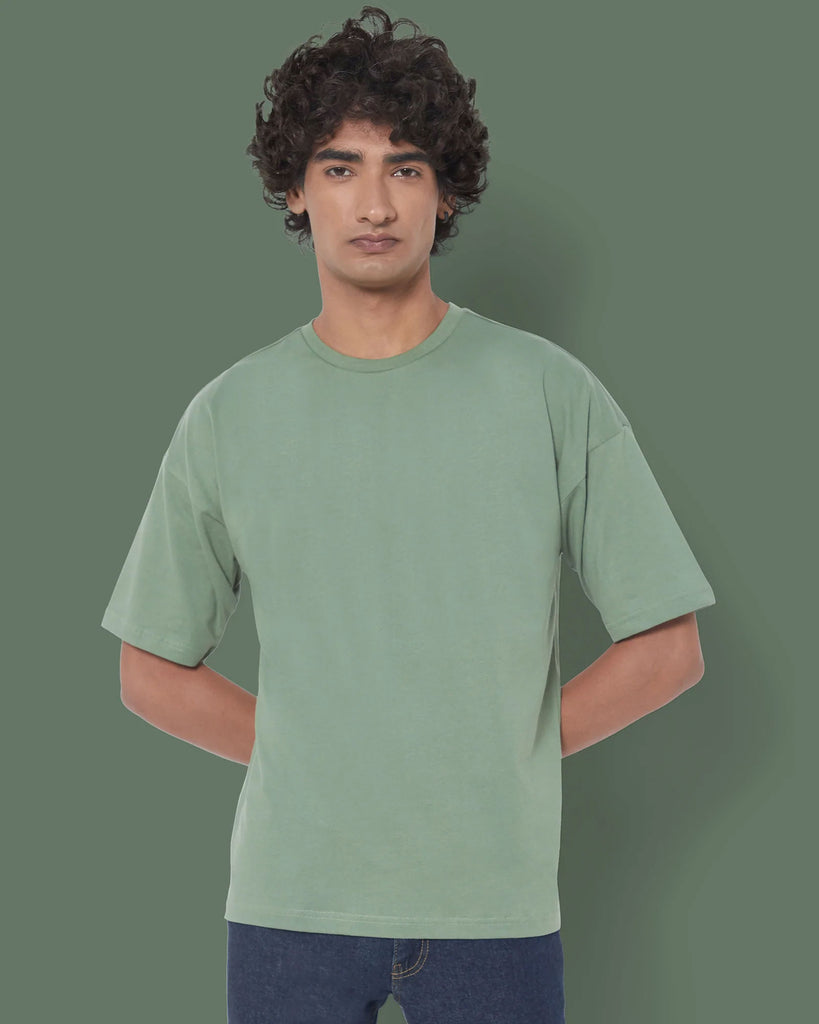 Melangebox Dropshoulder Crew Neck: Sage Green