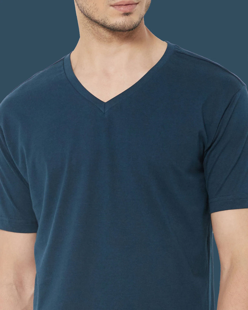 Melangebox V Neck Half Sleeves: Teal Blue