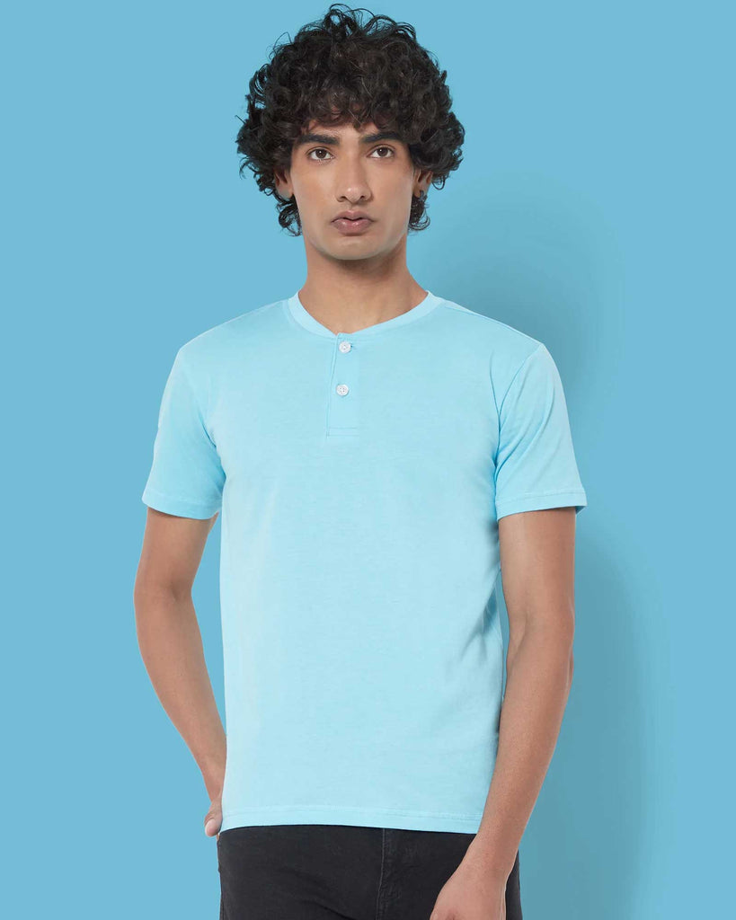 Melangebox Half Sleeves Henley: Aqua Blue