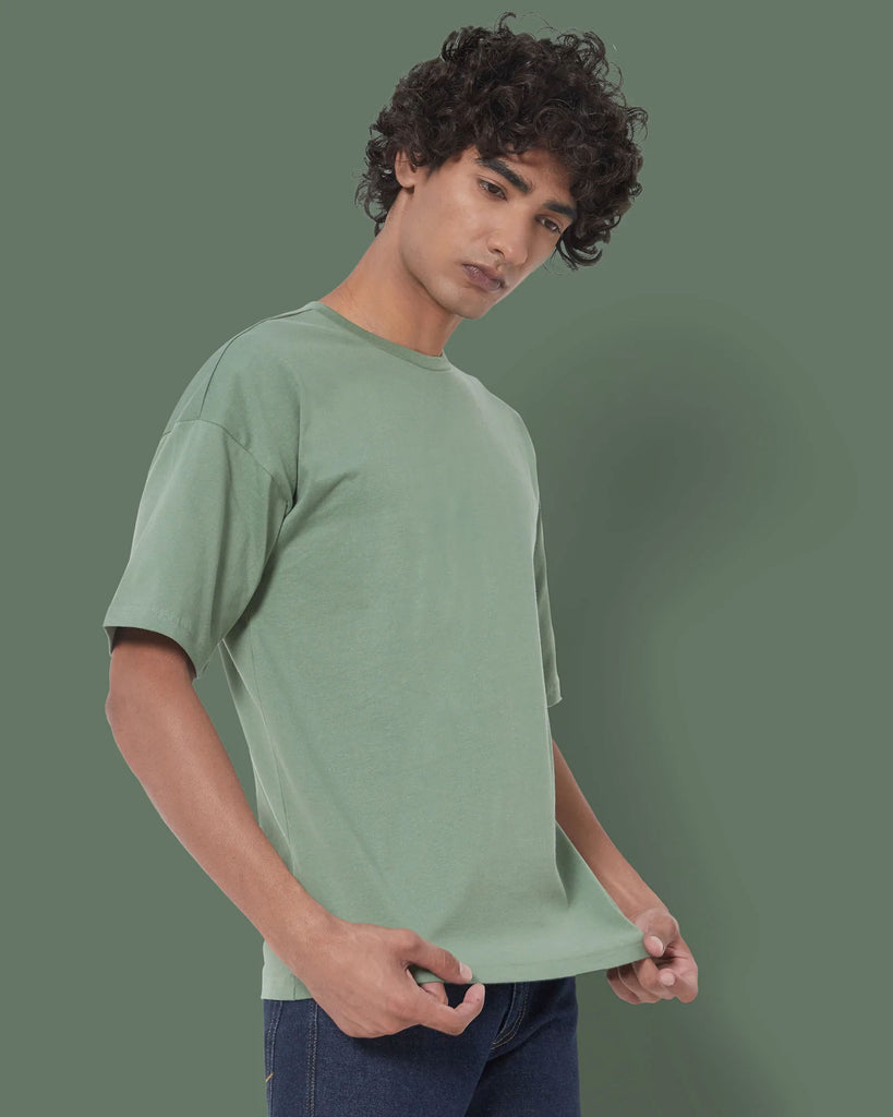 Melangebox Dropshoulder Crew Neck: Sage Green