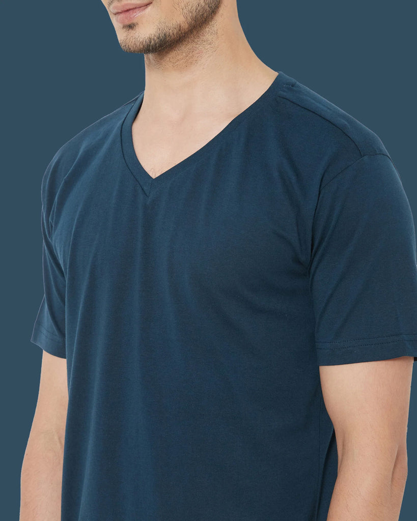 Melangebox V Neck Half Sleeves: Teal Blue