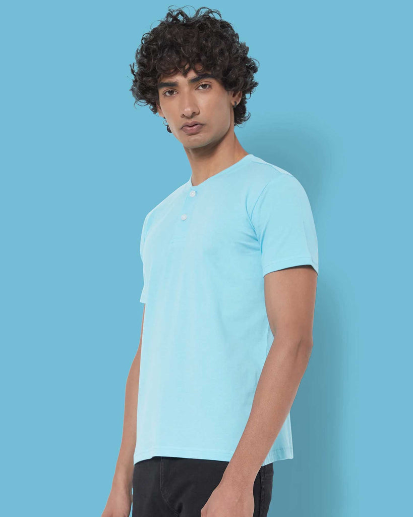 Melangebox Half Sleeves Henley: Aqua Blue