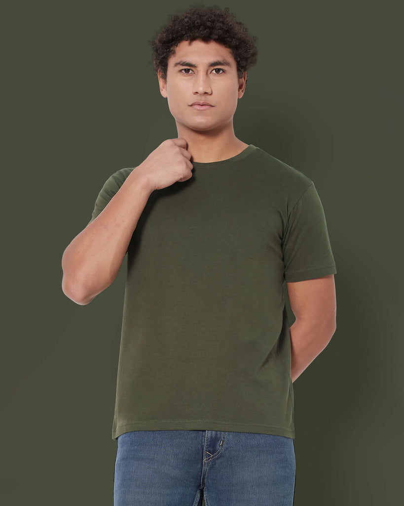 Melangebox Half Sleeves Crew Neck: Military Green