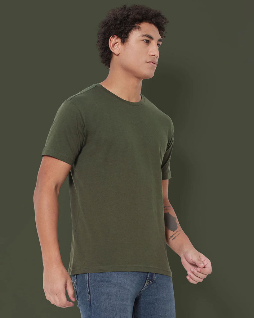 Melangebox Half Sleeves Crew Neck: Military Green