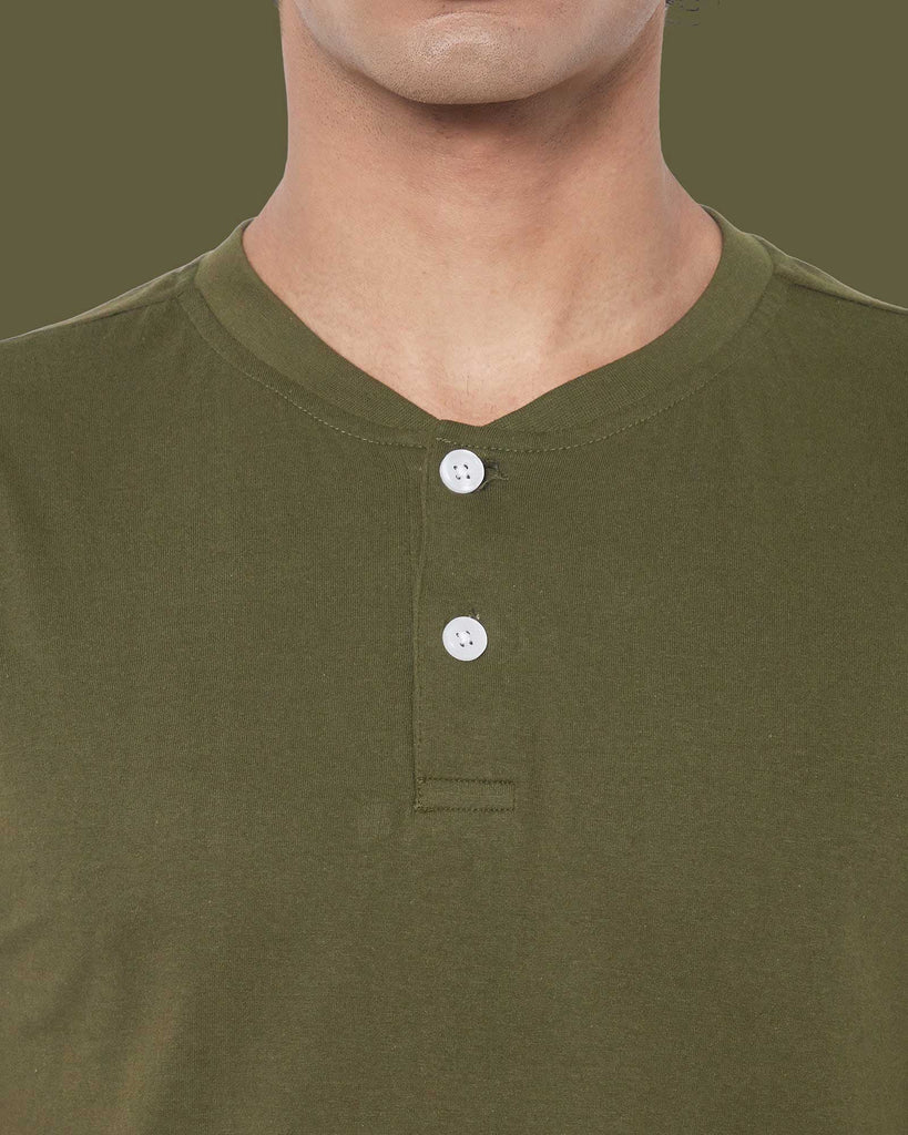 Melangebox Half Sleeves Henley: Military Green