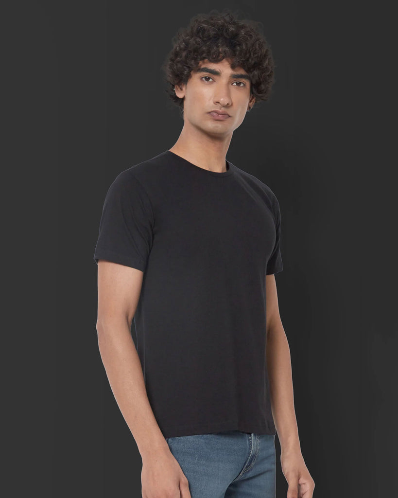 Melangebox Half Sleeves Crew Neck: Solid Black