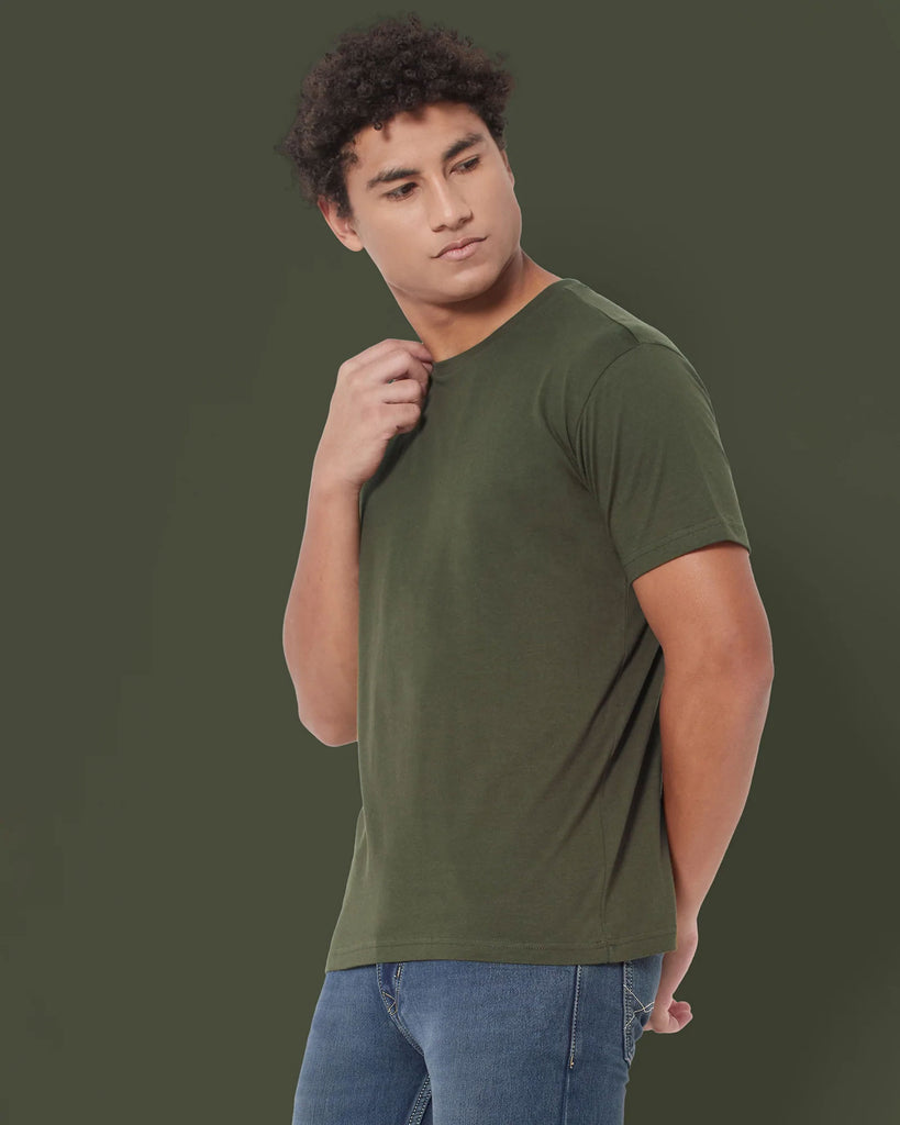 Melangebox Half Sleeves Crew Neck: Military Green