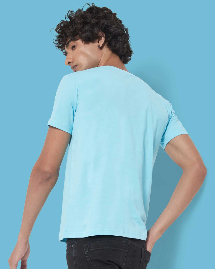 Melangebox Half Sleeves Henley: Aqua Blue