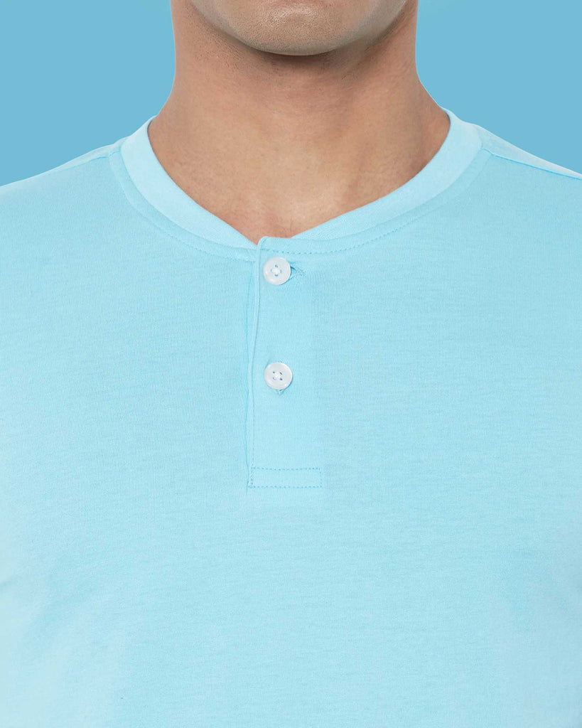 Melangebox Half Sleeves Henley: Aqua Blue