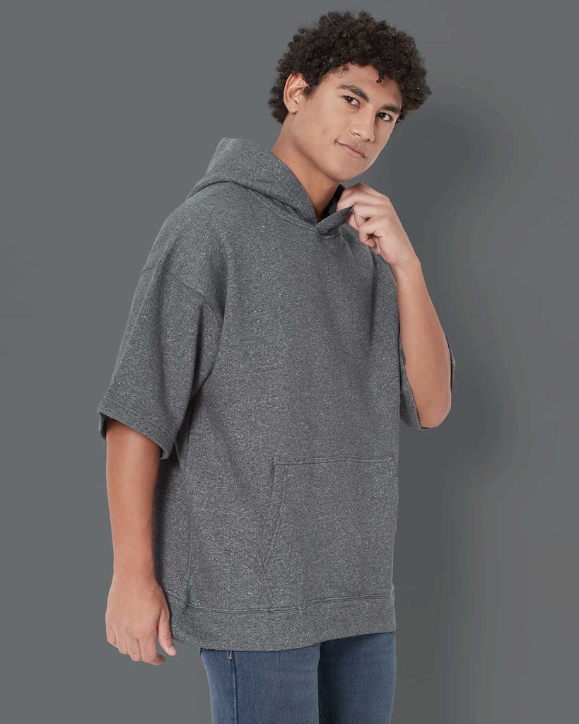 Melangebox Crop Sleeves Oversized Hoodie: Granite Melange