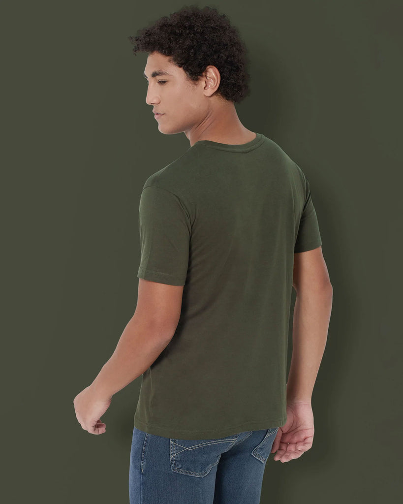 Melangebox Half Sleeves Crew Neck: Military Green