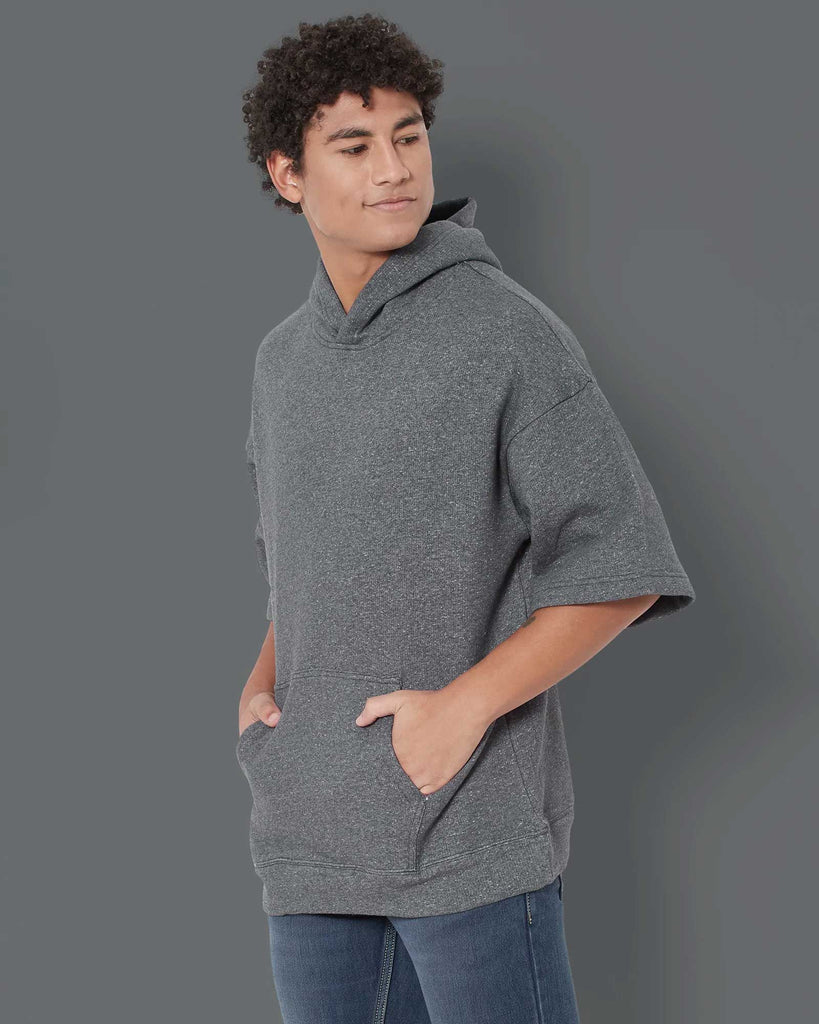 Melangebox Crop Sleeves Oversized Hoodie: Granite Melange