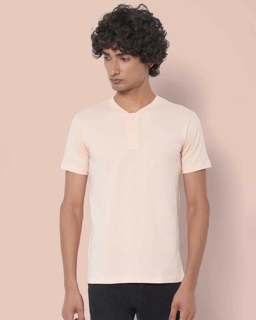 Melangebox Half Sleeves Henley: Peach