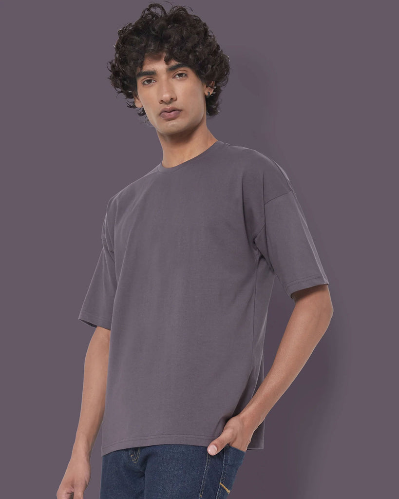 Melangebox Dropshoulder Crew Neck: Steel Grey