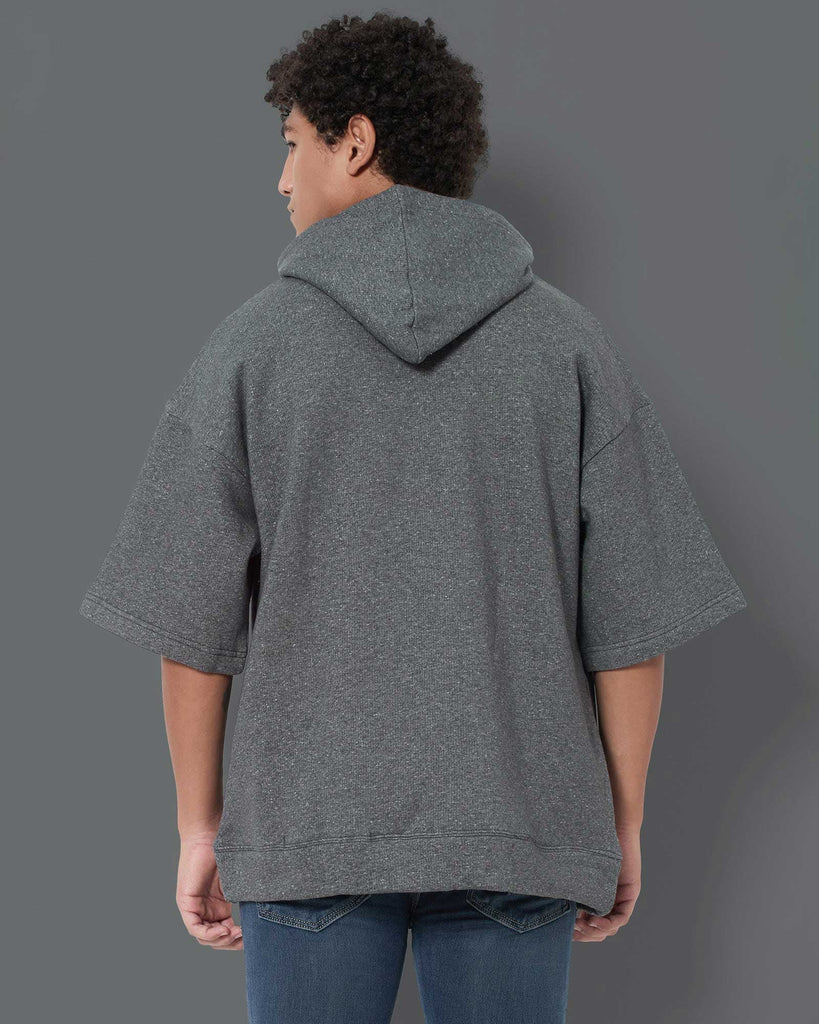 Melangebox Crop Sleeves Oversized Hoodie: Granite Melange