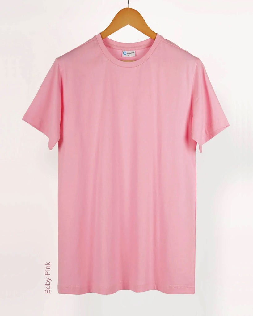 Melangebox Half Sleeves Crew Neck: Baby Pink