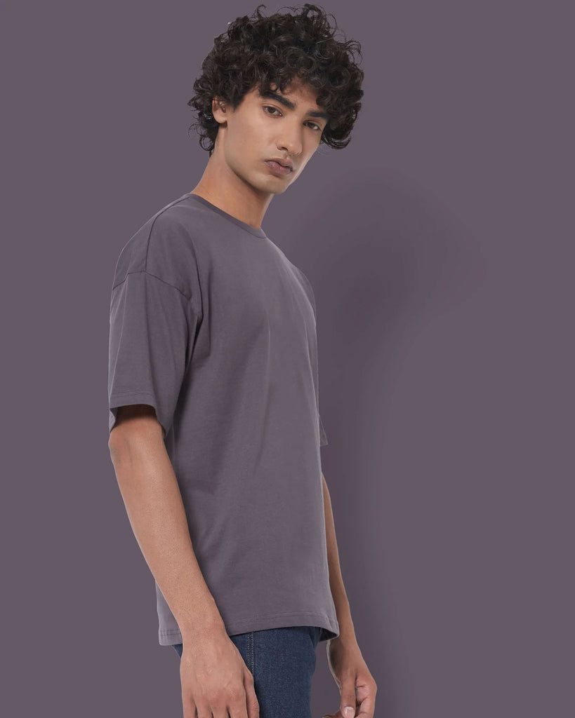 Melangebox Dropshoulder Crew Neck: Steel Grey