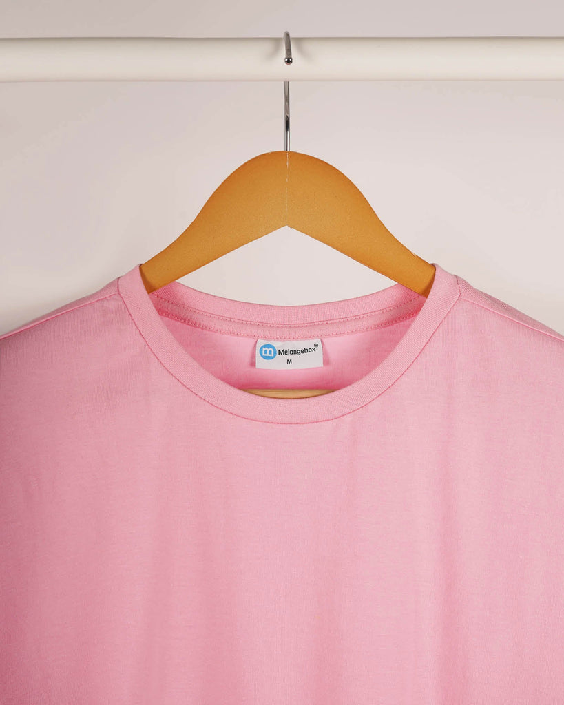 Melangebox Half Sleeves Crew Neck: Baby Pink