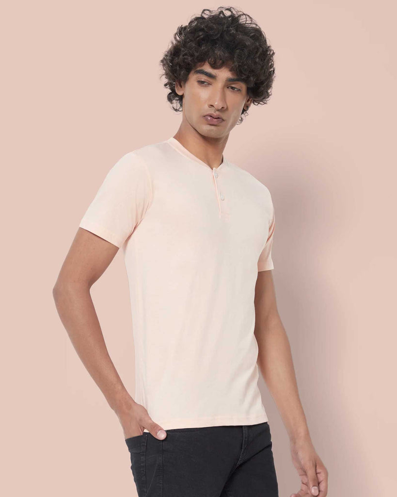 Melangebox Half Sleeves Henley: Peach