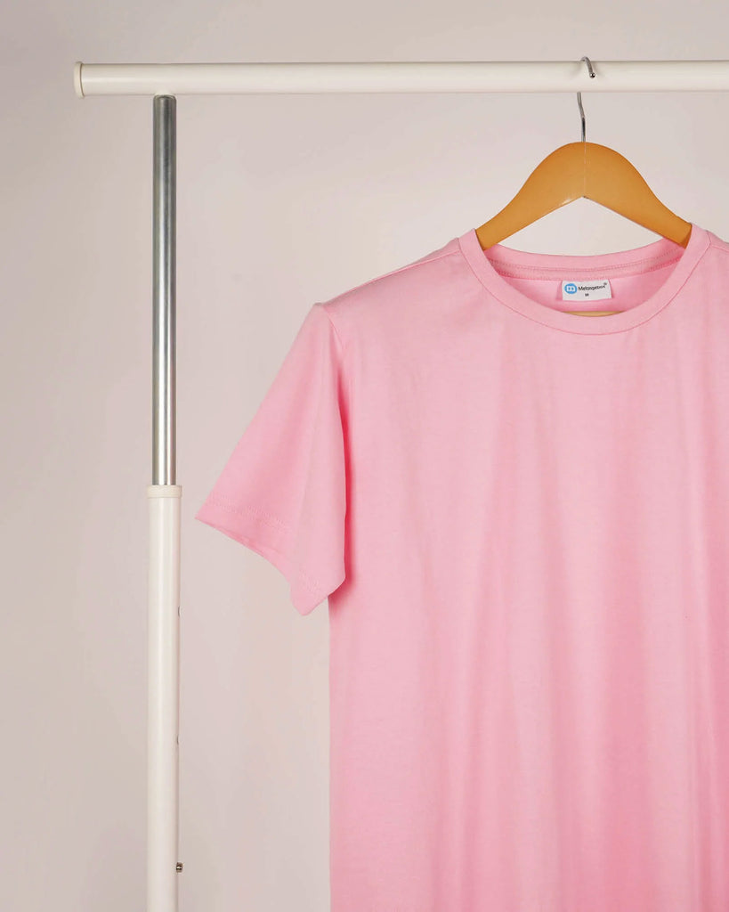 Melangebox Half Sleeves Crew Neck: Baby Pink