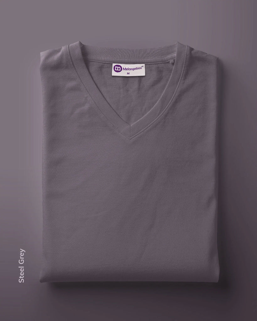 Melangebox V Neck Half Sleeves: Steel Grey